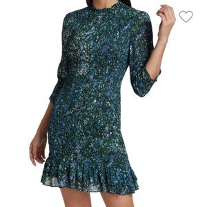 Veronica Beard Blue and Green Fit and Flare Midi Dress